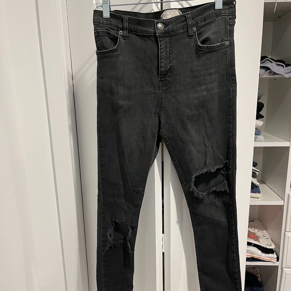 Free People Distressed Skinny Jeans Black